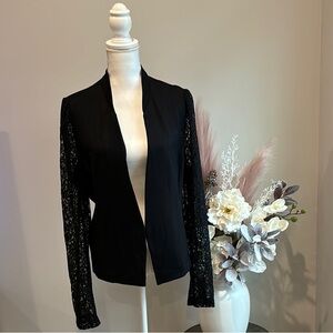 Elegant Black Lace Sleeve Women's Blazer